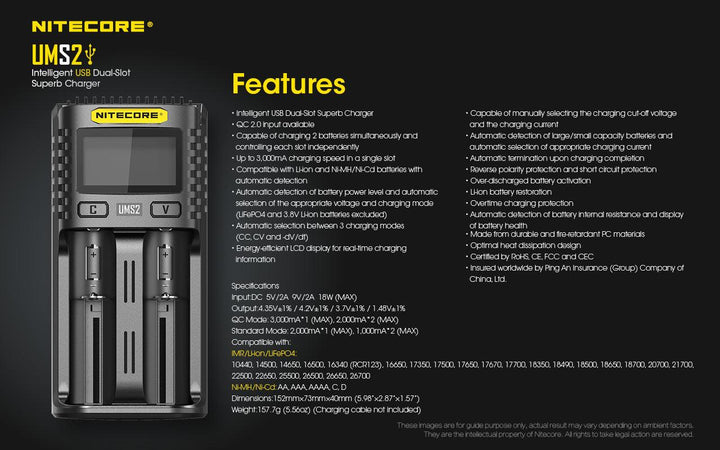 UMS2 Charger - 3A - Nitecore Singapore