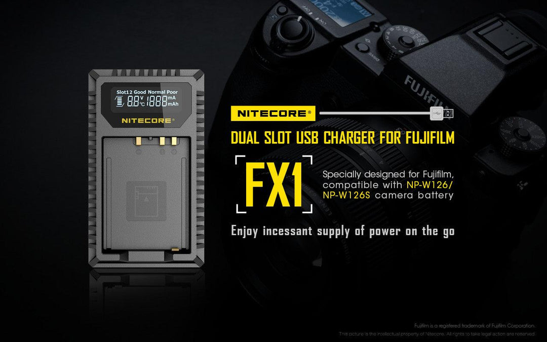 FX1 (Fujifilm NP-W126) Dual-Slot Battery Charger - Nitecore Singapore