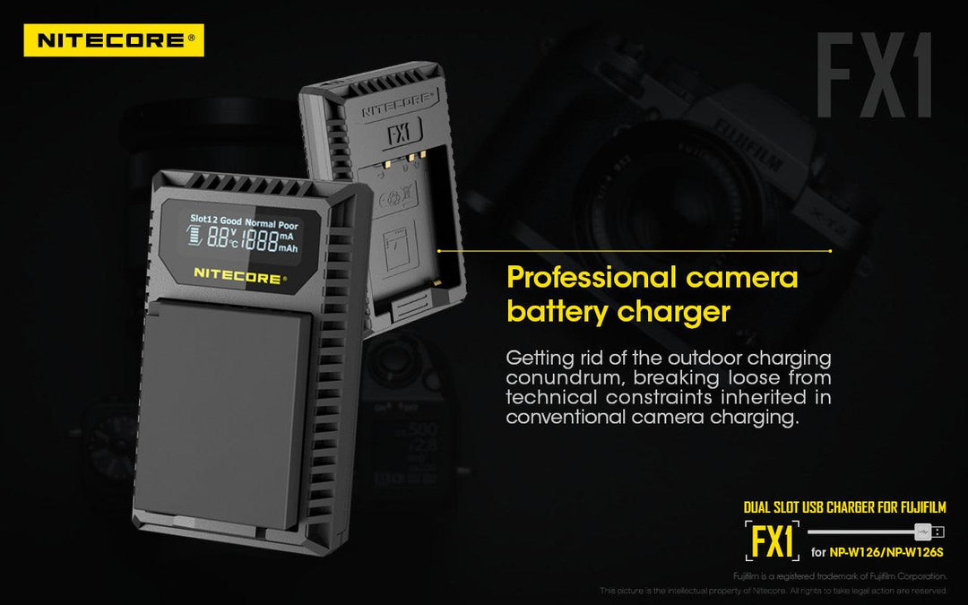 FX1 (Fujifilm NP-W126) Dual-Slot Battery Charger - Nitecore Singapore