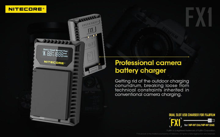 FX1 (Fujifilm NP-W126) Dual-Slot Battery Charger - Nitecore Singapore