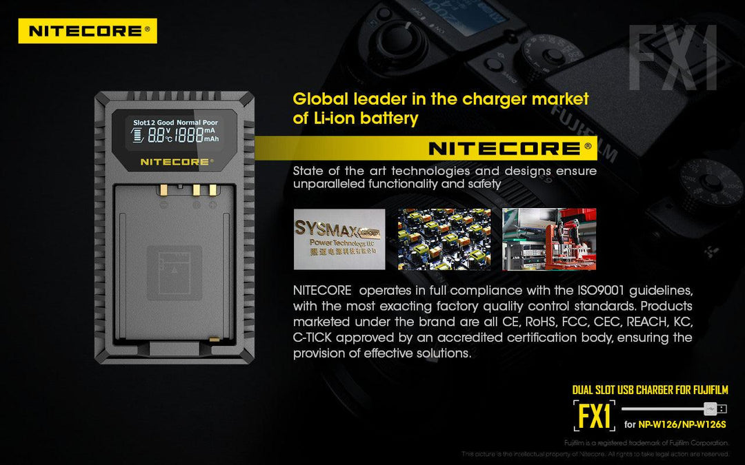 FX1 (Fujifilm NP-W126) Dual-Slot Battery Charger - Nitecore Singapore