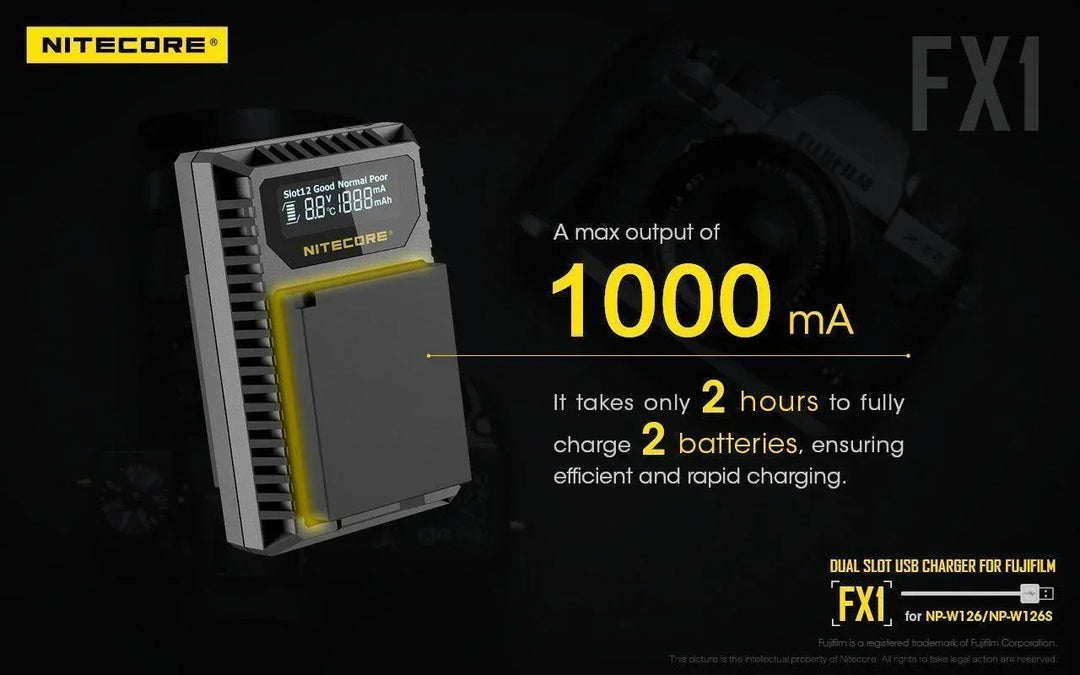 FX1 (Fujifilm NP-W126) Dual-Slot Battery Charger - Nitecore Singapore