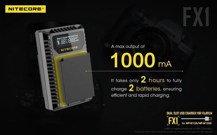 FX1 (Fujifilm NP-W126) Dual-Slot Battery Charger - Nitecore Singapore