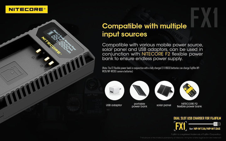 FX1 (Fujifilm NP-W126) Dual-Slot Battery Charger - Nitecore Singapore