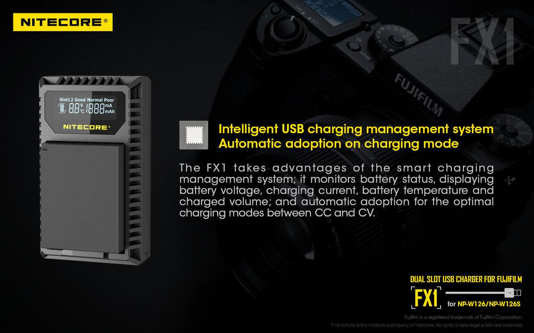 FX1 (Fujifilm NP-W126) Dual-Slot Battery Charger - Nitecore Singapore