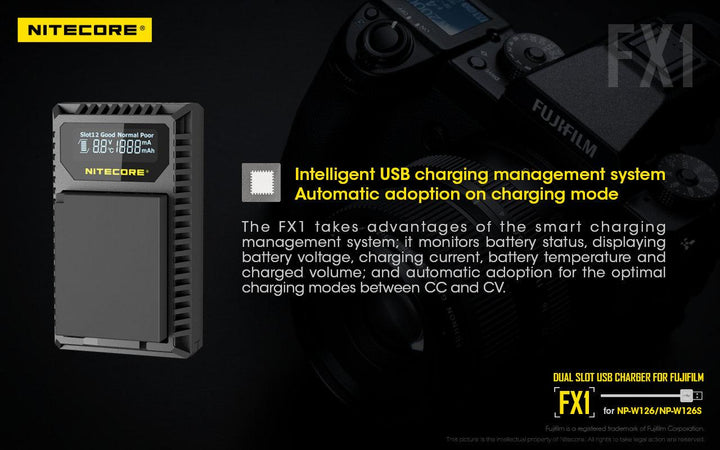 FX1 (Fujifilm NP-W126) Dual-Slot Battery Charger - Nitecore Singapore