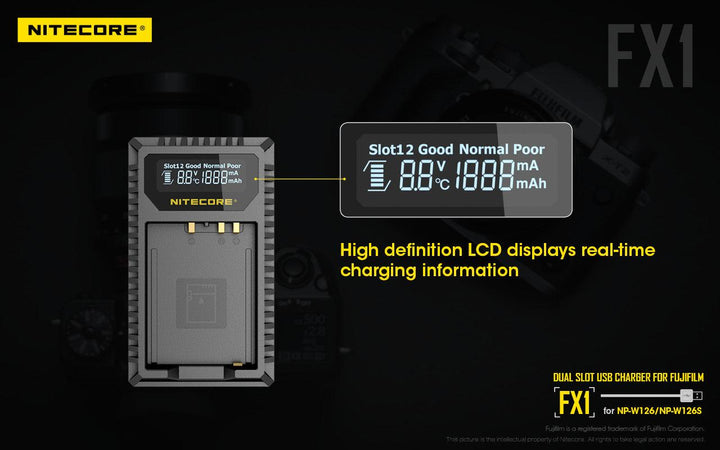 FX1 (Fujifilm NP-W126) Dual-Slot Battery Charger - Nitecore Singapore
