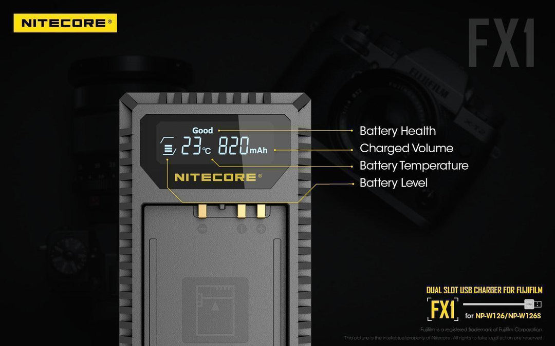 FX1 (Fujifilm NP-W126) Dual-Slot Battery Charger - Nitecore Singapore