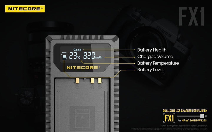 FX1 (Fujifilm NP-W126) Dual-Slot Battery Charger - Nitecore Singapore