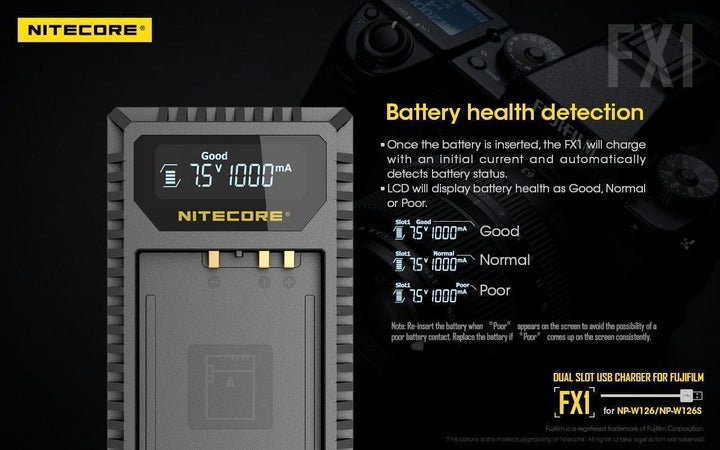 FX1 (Fujifilm NP-W126) Dual-Slot Battery Charger - Nitecore Singapore