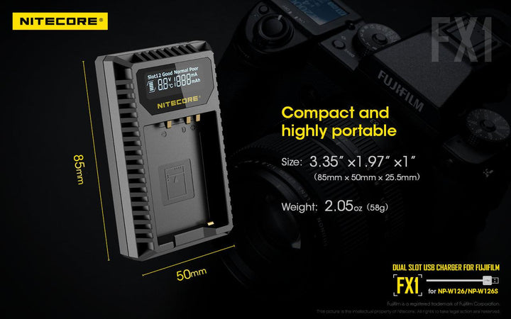 FX1 (Fujifilm NP-W126) Dual-Slot Battery Charger - Nitecore Singapore