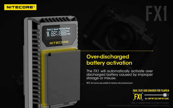 FX1 (Fujifilm NP-W126) Dual-Slot Battery Charger - Nitecore Singapore