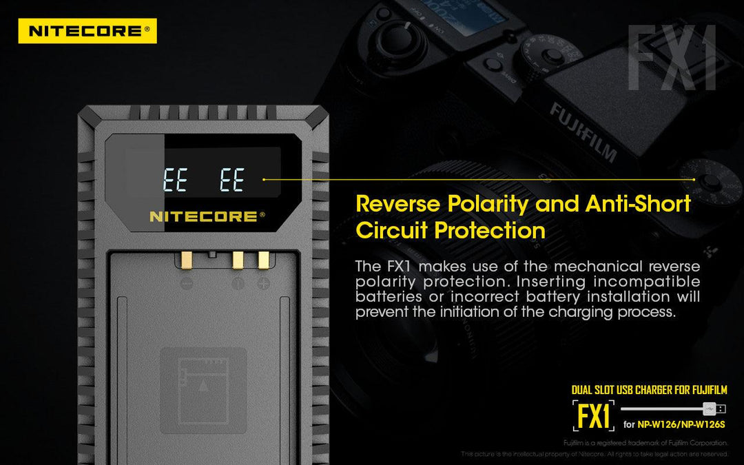 FX1 (Fujifilm NP-W126) Dual-Slot Battery Charger - Nitecore Singapore
