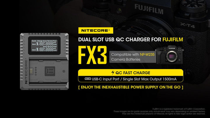 FX3 (Fujifilm NP-W235) Dual-Slot Battery Charger - Nitecore Singapore