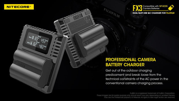 FX3 (Fujifilm NP-W235) Dual-Slot Battery Charger - Nitecore Singapore
