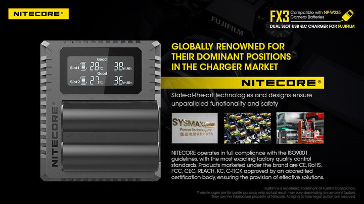 FX3 (Fujifilm NP-W235) Dual-Slot Battery Charger - Nitecore Singapore