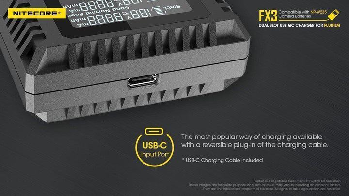 FX3 (Fujifilm NP-W235) Dual-Slot Battery Charger - Nitecore Singapore