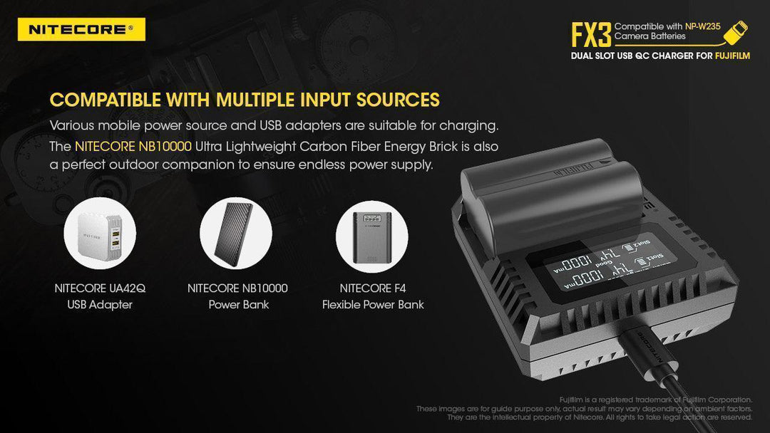 FX3 (Fujifilm NP-W235) Dual-Slot Battery Charger - Nitecore Singapore