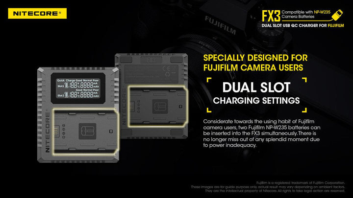 FX3 (Fujifilm NP-W235) Dual-Slot Battery Charger - Nitecore Singapore