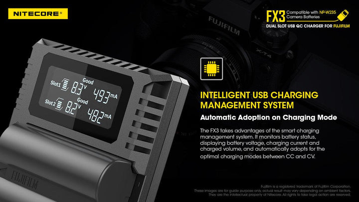 FX3 (Fujifilm NP-W235) Dual-Slot Battery Charger - Nitecore Singapore
