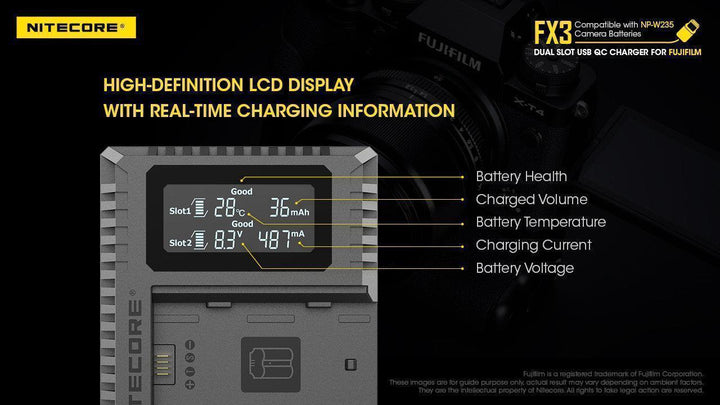 FX3 (Fujifilm NP-W235) Dual-Slot Battery Charger - Nitecore Singapore