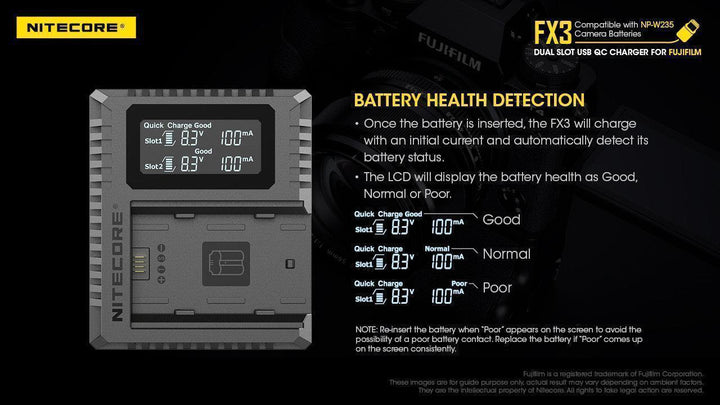 FX3 (Fujifilm NP-W235) Dual-Slot Battery Charger - Nitecore Singapore