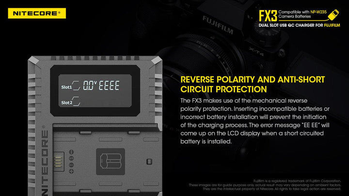 FX3 (Fujifilm NP-W235) Dual-Slot Battery Charger - Nitecore Singapore
