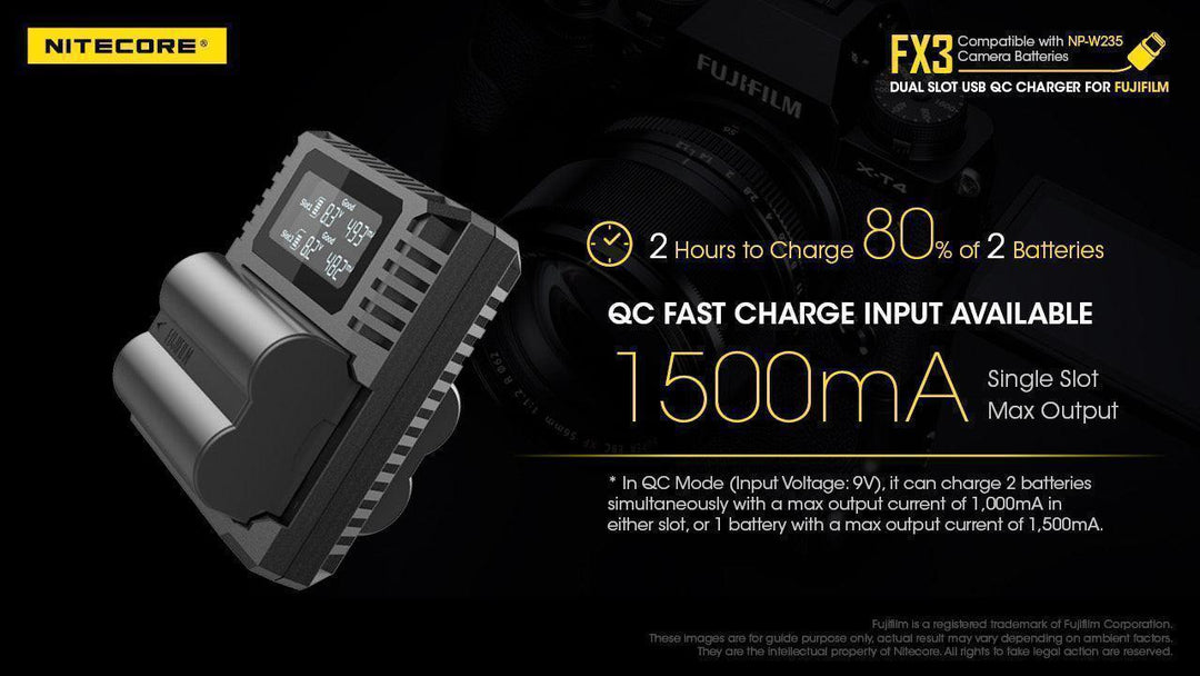FX3 (Fujifilm NP-W235) Dual-Slot Battery Charger - Nitecore Singapore