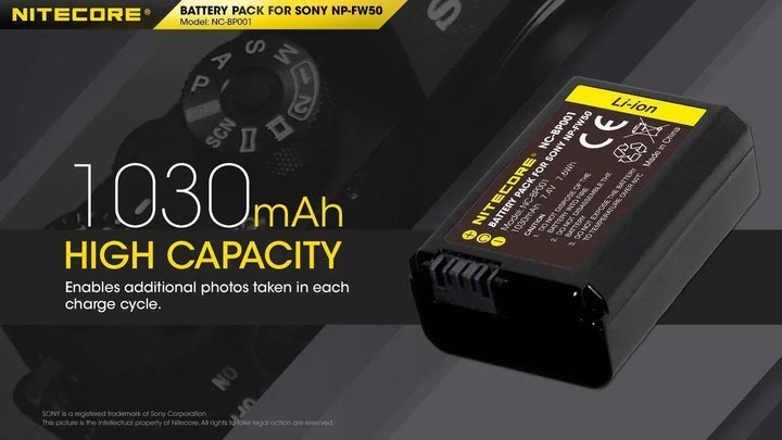 NP-FW50 (1030mAh) Battery Pack for Sony (NC-BP001) - Nitecore Singapore