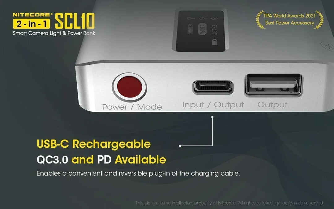 SCL10 - 2-in-1 Light & Power Bank (10,000mAh 18W) - Nitecore Singapore