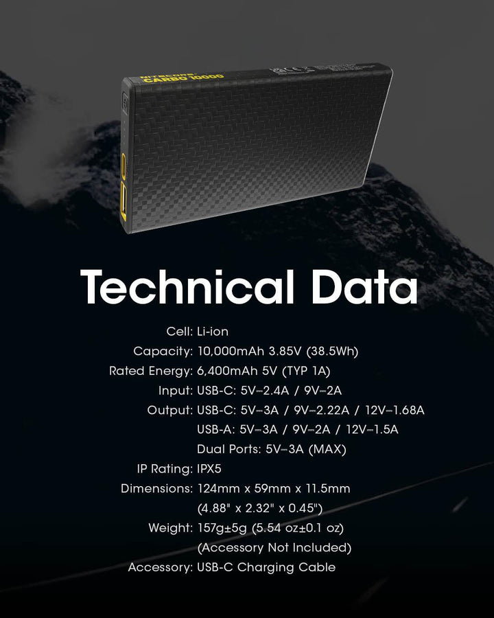 CARBO 10000 Carbon Fiber Energy Brick (10,000mAh 3A) - Nitecore Singapore