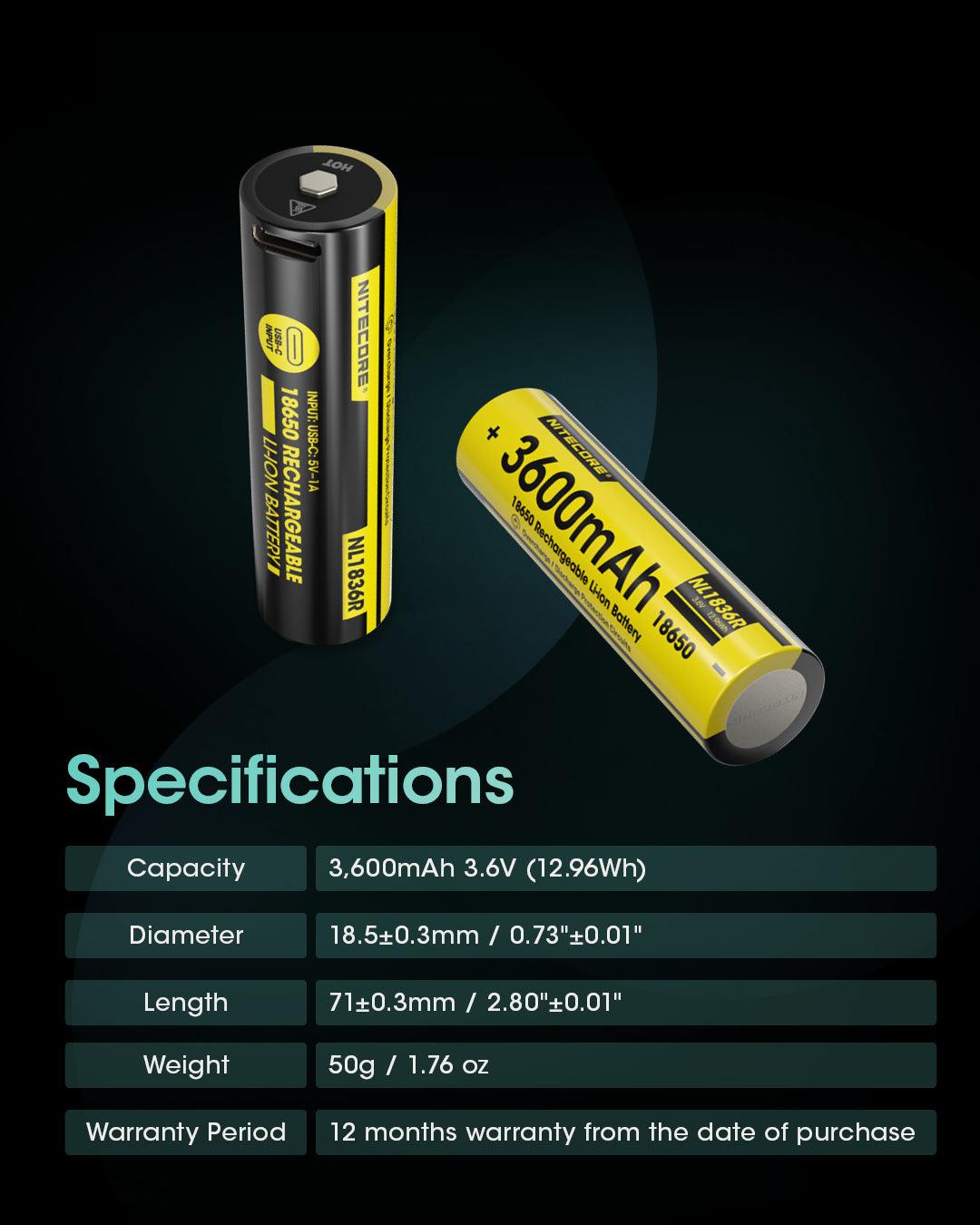 NL1836R (18650 - 3600mAh - 6A) - Nitecore Singapore