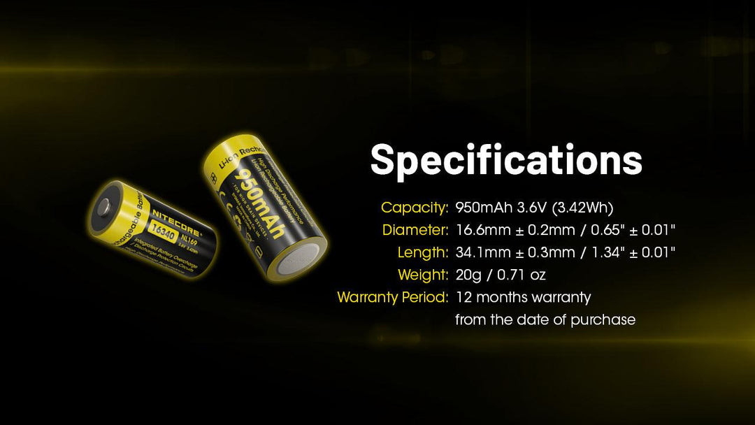 NL169 (16340 - 950mAh - 2A) - Nitecore Singapore