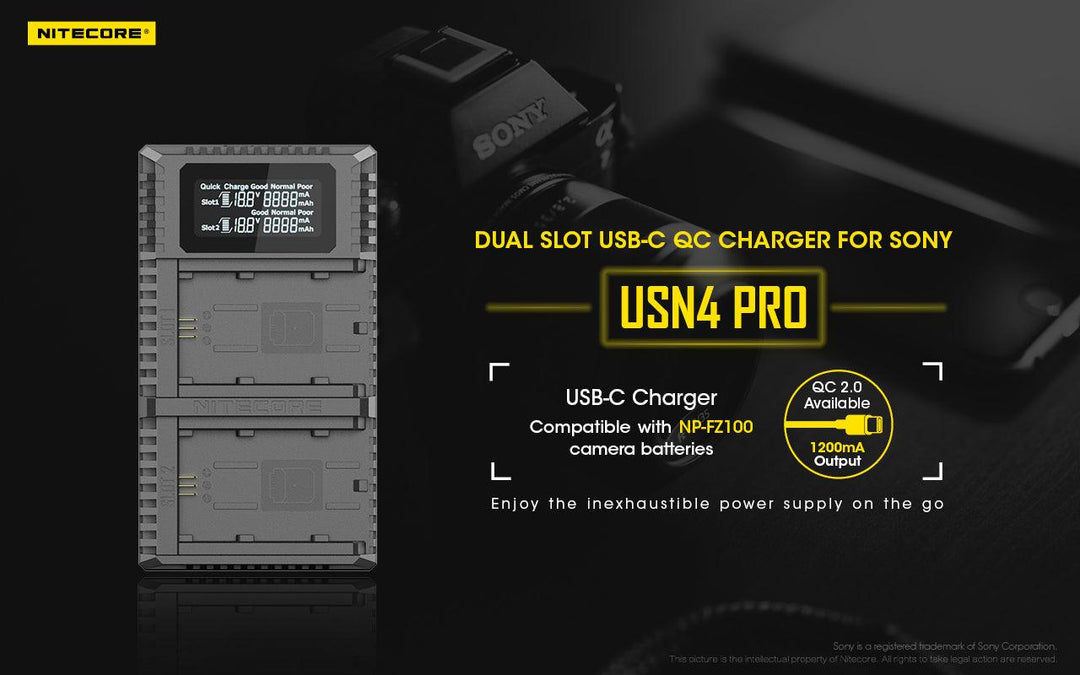USN4 PRO (Sony NP-FZ100) Dual-Slot Battery Charger - Nitecore Singapore