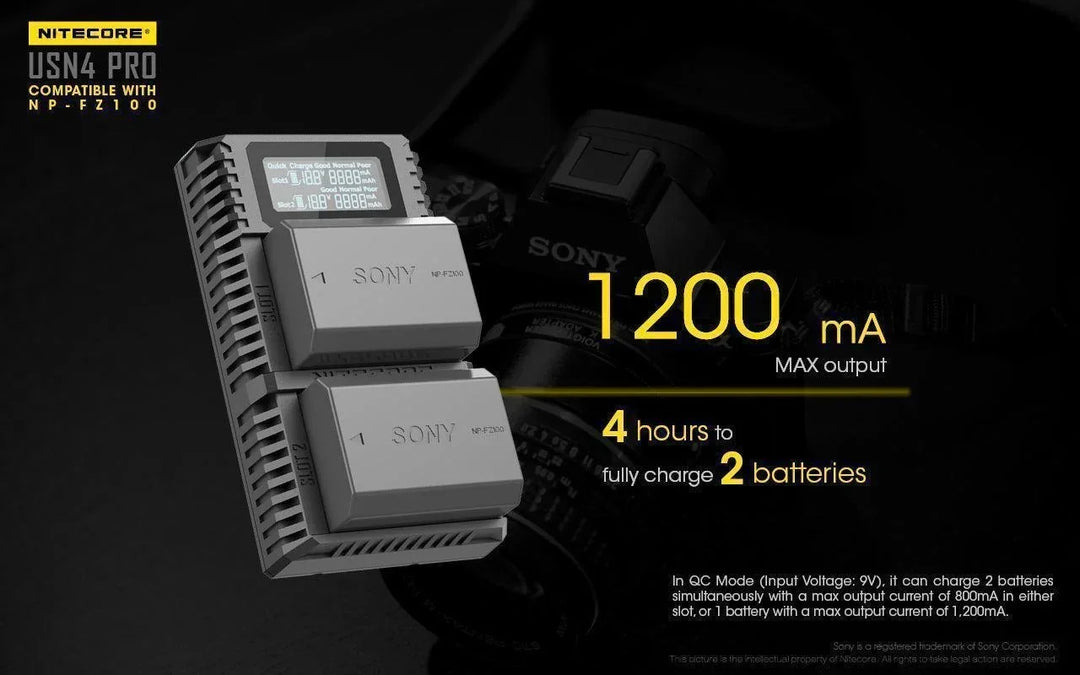 USN4 PRO (Sony NP-FZ100) Dual-Slot Battery Charger - Nitecore Singapore