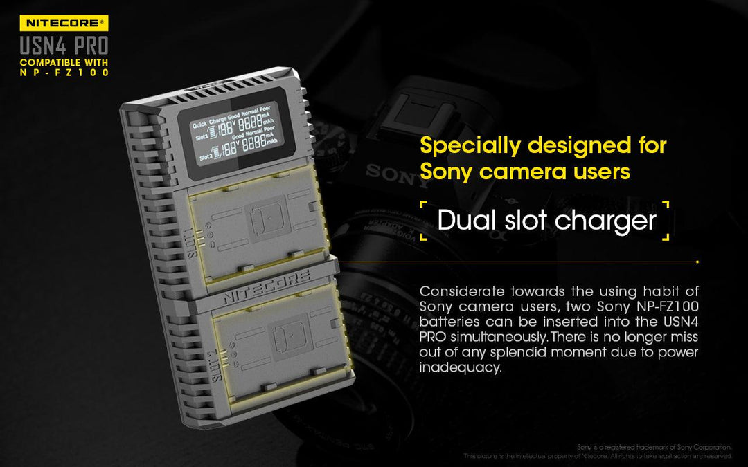 USN4 PRO (Sony NP-FZ100) Dual-Slot Battery Charger - Nitecore Singapore