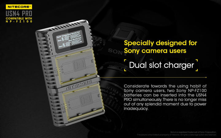 USN4 PRO (Sony NP-FZ100) Dual-Slot Battery Charger - Nitecore Singapore