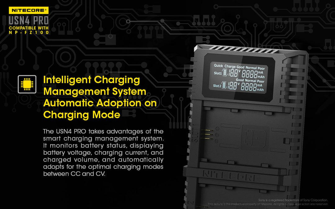 USN4 PRO (Sony NP-FZ100) Dual-Slot Battery Charger - Nitecore Singapore