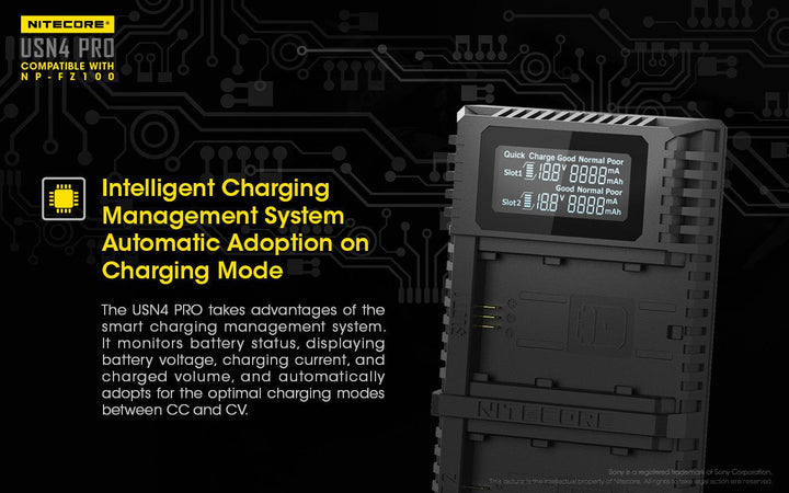 USN4 PRO (Sony NP-FZ100) Dual-Slot Battery Charger - Nitecore Singapore