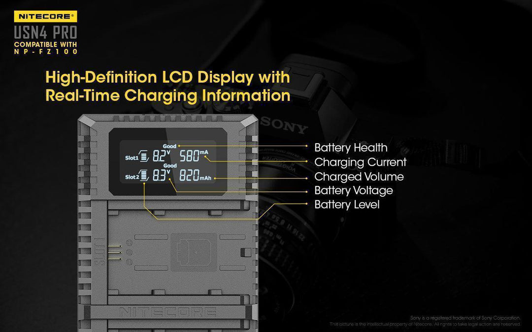 USN4 PRO (Sony NP-FZ100) Dual-Slot Battery Charger - Nitecore Singapore