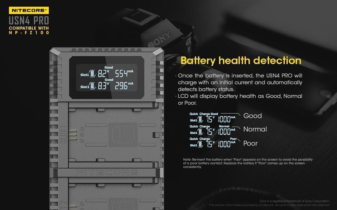 USN4 PRO (Sony NP-FZ100) Dual-Slot Battery Charger - Nitecore Singapore