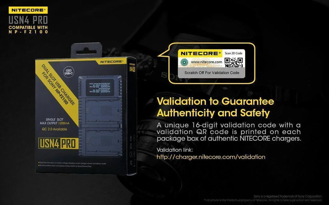 USN4 PRO (Sony NP-FZ100) Dual-Slot Battery Charger - Nitecore Singapore