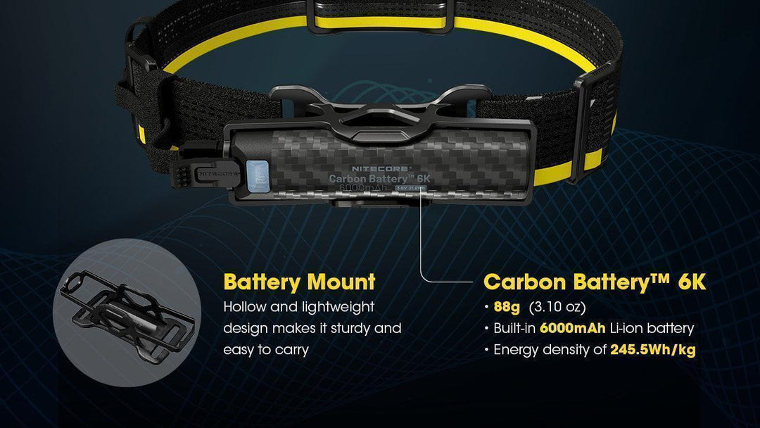 Carbon Battery 6K Headband Kit (6,000mAh 2A) - Nitecore Singapore