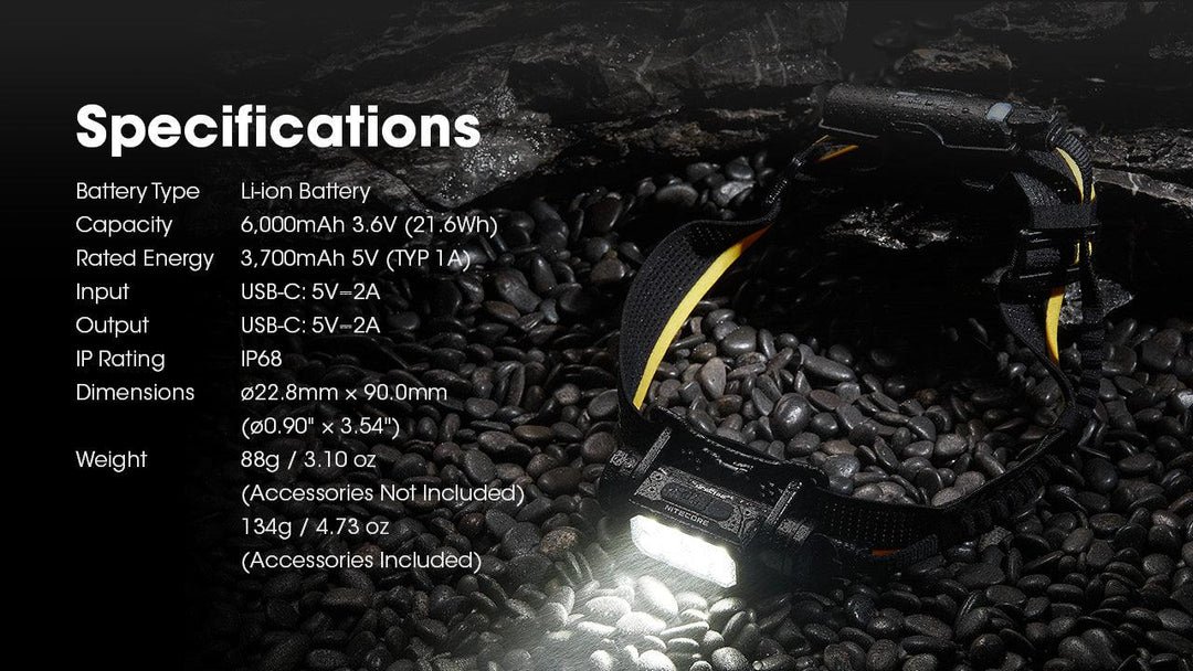 Carbon Battery 6K Headband Kit (6,000mAh 2A) - Nitecore Singapore