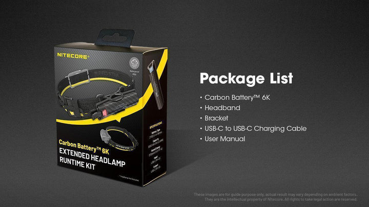 Carbon Battery 6K Headband Kit (6,000mAh 2A) - Nitecore Singapore