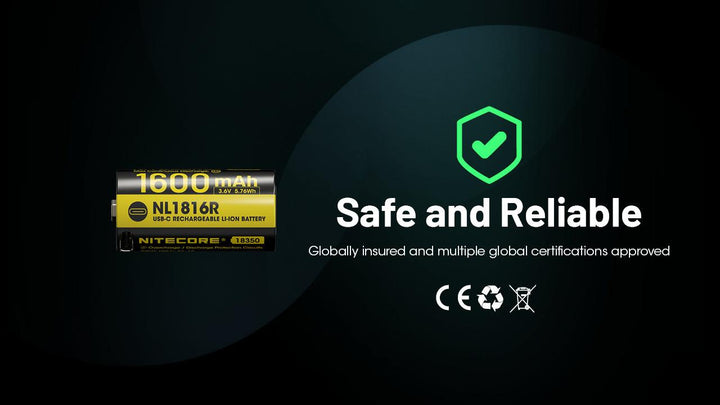 NL1816R (1600mAh - 3A) for MT1C PRO - Nitecore Singapore