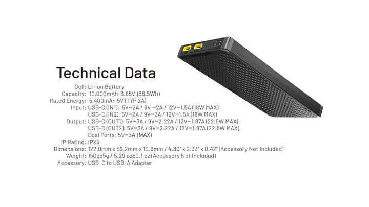 NB10000 Carbon Fiber Energy Brick (10,000mAh 3A GEN3) - Nitecore Singapore