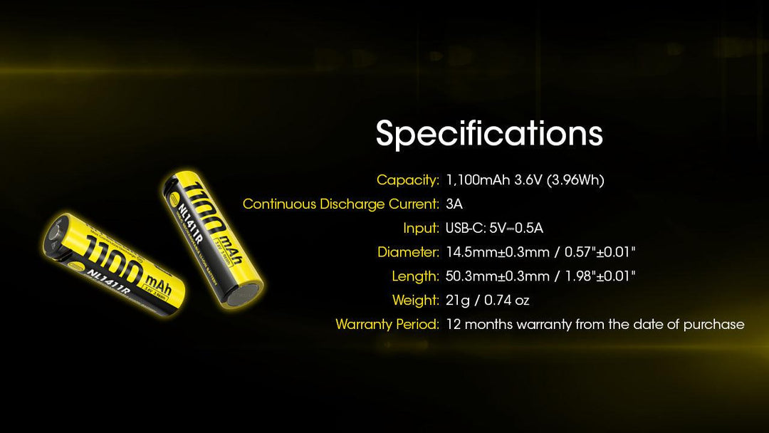 NL1411R (1100mAh - 3A) for MT1A PRO - Nitecore Singapore