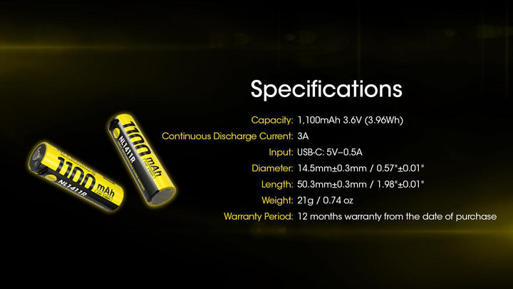 NL1411R (1100mAh - 3A) for MT1A PRO - Nitecore Singapore
