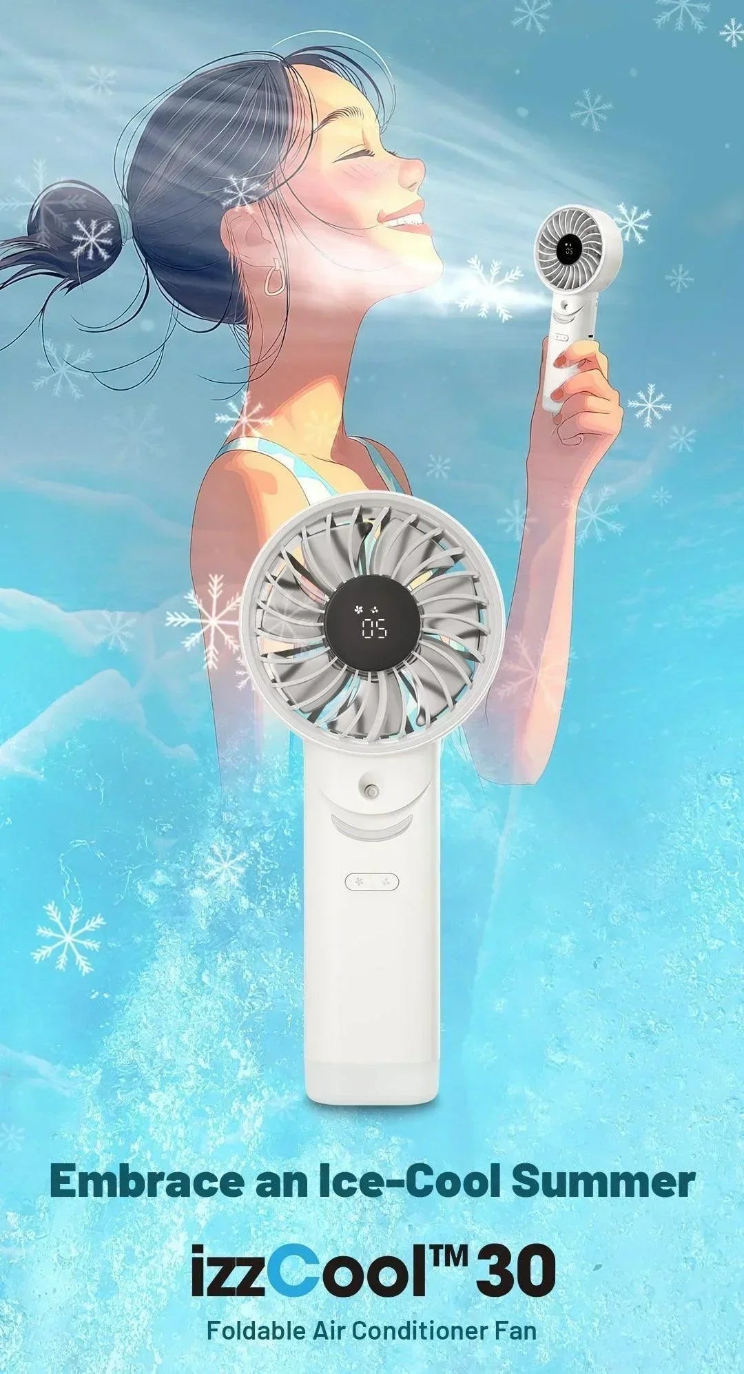 izzCool 30 (Blue) - Foldable Air Conditioner Fan (3,500mAh)